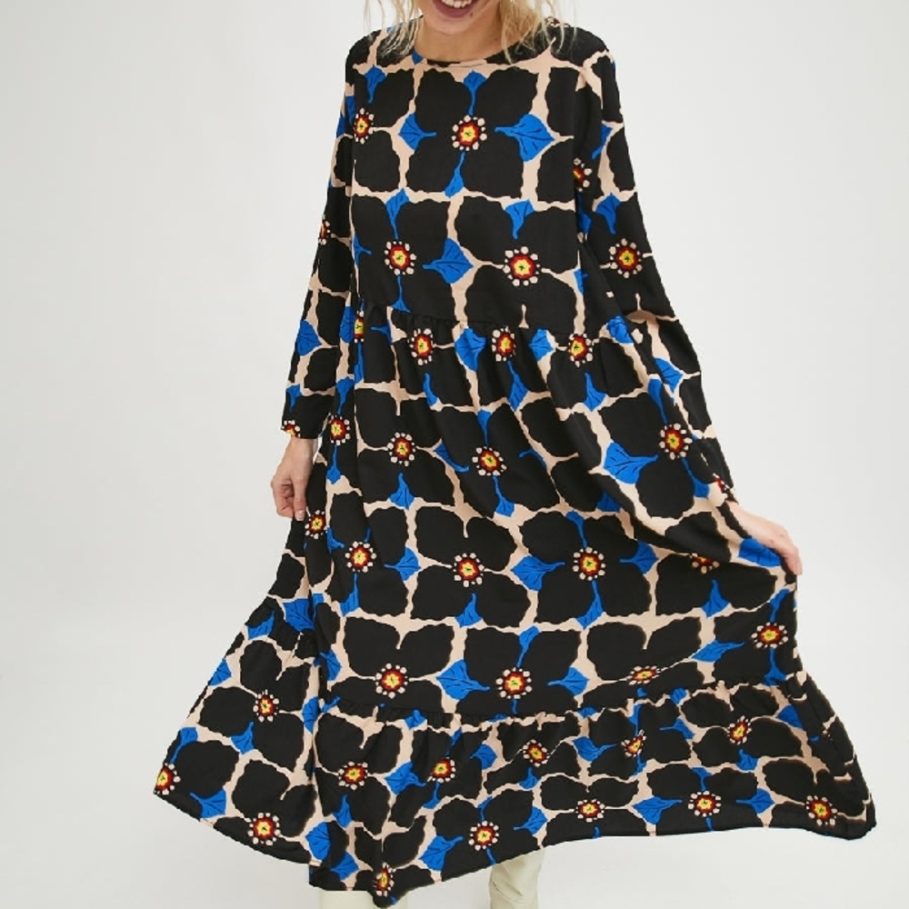 Floral Print Black and Blue Dress